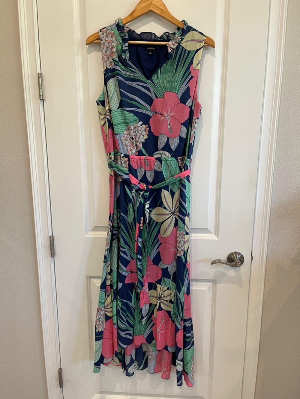 Talbots Navy Maxi Dress with Pink Floral Print
